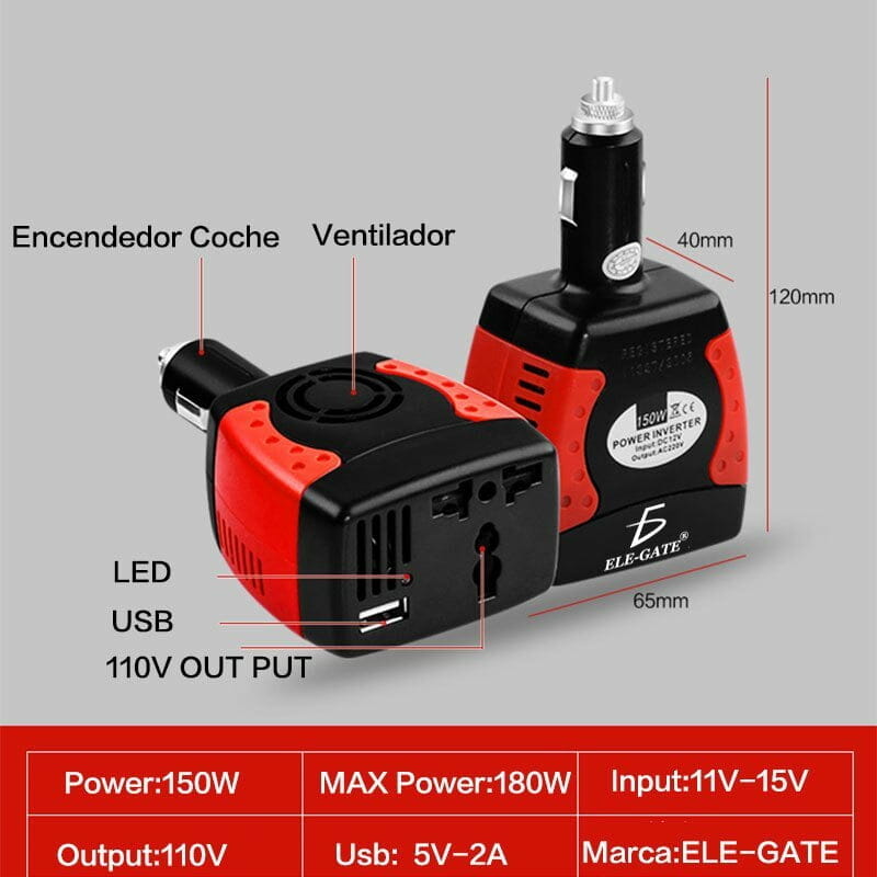 inversor de voltaje 12v-120v 150w elegate